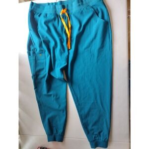 Poppy The Hatton Teal Blue Jogger Scrub Pants Womens XL Stretch Cargo Drawstring